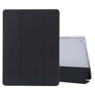 For iPad 10.2 2021 / 2020 / 2019 3-folding Electric Pressed Skin Texture Horizontal Flip Shockproof Transparent TPU + PU Leather Case with Holder & Pen Slot & Sleep / Wake-up Function(Black)