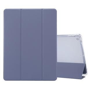 For iPad 10.2 2021 / 2020 / 2019 3-folding Electric Pressed Skin Texture Horizontal Flip Shockproof Transparent TPU + PU Leather Case with Holder & Pen Slot & Sleep / Wake-up Function(Lavender)