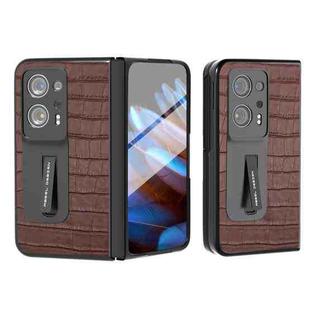 For OPPO Find N2  Integrated Crocodile Texture Genuine Leather Phone Case(Brown)