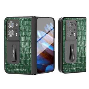 For OPPO Find N2  Integrated Crocodile Texture Genuine Leather Phone Case(Green)