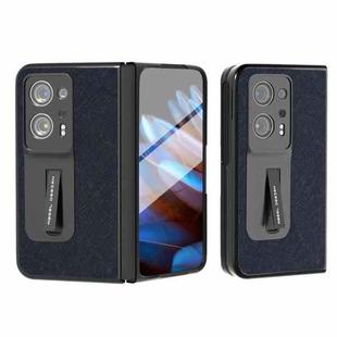 For OPPO Find N2 Integrated Cross Texture Genuine Leather Phone Case with Holder(Blue)