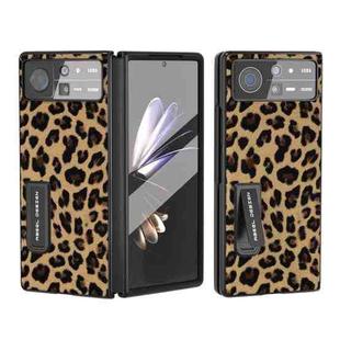 For Xiaomi Mix Fold 2 Integrated Black Edge Leopard Phone Case with Holder(Champagne Gold)