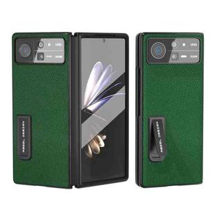 For Xiaomi Mix Fold 2 Integrated Black Edge Genuine Leather Mino Phone Case with Holder(Green)