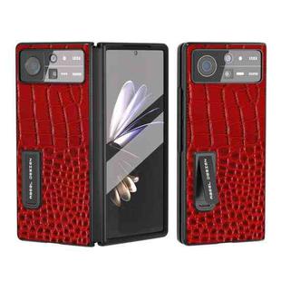 For Xiaomi Mix Fold 2 ABEEL Integrated Genuine Leather Crocodile Pattern Phone Case with Holder(Red)