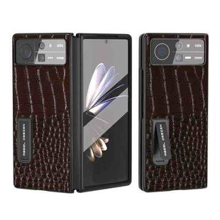 For Xiaomi Mix Fold 2 ABEEL Integrated Genuine Leather Crocodile Pattern Phone Case with Holder(Coffee)