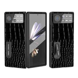 For Xiaomi Mix Fold 2 ABEEL Integrated Genuine Leather Crocodile Pattern Phone Case with Holder(Black)