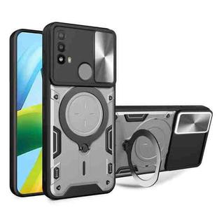 For Motorola Moto E20 / E30 / E40 CD Texture Sliding Camshield Magnetic Holder Phone Case(Silver)