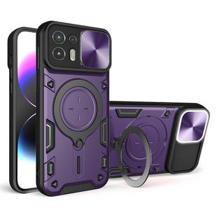 For Motorola Edge 20 Lite CD Texture Sliding Camshield Magnetic Holder Phone Case(Purple)