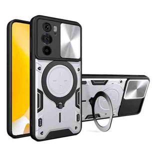 For Motorola Edge 30 Pro CD Texture Sliding Camshield Magnetic Holder Phone Case(Silver)