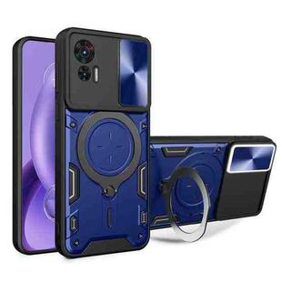 For Motorola Edge 30 Neo CD Texture Sliding Camshield Magnetic Holder Phone Case(Blue)