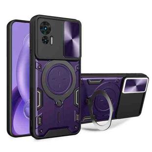 For Motorola Edge 30 Neo CD Texture Sliding Camshield Magnetic Holder Phone Case(Purple)