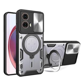 For Motorola Moto G85 CD Texture Sliding Camshield Magnetic Holder Phone Case(Silver)