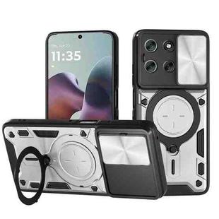For Motorola Moto G56 5G CD Texture Sliding Camshield Magnetic Holder Phone Case(Silver)