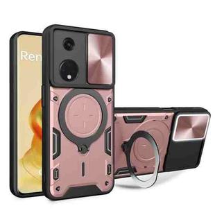 For OPPO Reno8 T 5G CD Texture Sliding Camshield Magnetic Holder Phone Case(Pink)