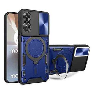 For OPPO A17 4G CD Texture Sliding Camshield Magnetic Holder Phone Case(Blue)
