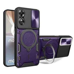 For OPPO A17 4G CD Texture Sliding Camshield Magnetic Holder Phone Case(Purple)