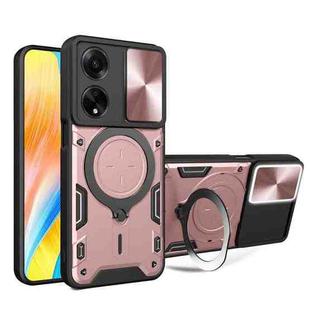 For OPPO F23 5G India / A98 5G / A1 5G CD Texture Sliding Camshield Magnetic Holder Phone Case(Pink)