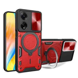 For OPPO F23 5G India / A98 5G / A1 5G CD Texture Sliding Camshield Magnetic Holder Phone Case(Red)