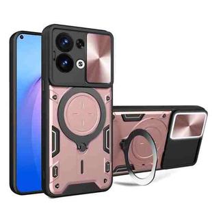 For OPPO Reno8 5G CD Texture Sliding Camshield Magnetic Holder Phone Case(Pink)