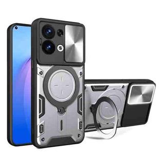 For OPPO Reno8 5G CD Texture Sliding Camshield Magnetic Holder Phone Case(Silver)