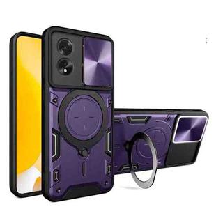 For OPPO A38 4G Global CD Texture Sliding Camshield Magnetic Holder Phone Case(Purple)