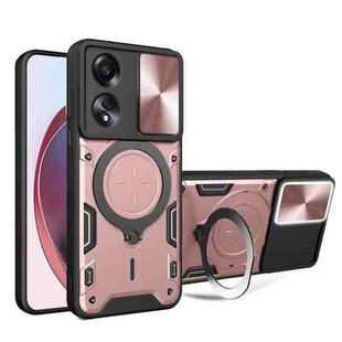 For OPPO A58 4G Global CD Texture Sliding Camshield Magnetic Holder Phone Case(Pink)