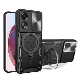 For OPPO A58 4G Global CD Texture Sliding Camshield Magnetic Holder Phone Case(Black)
