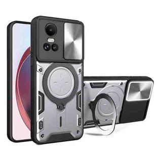 For OPPO Reno10 5G Global CD Texture Sliding Camshield Magnetic Holder Phone Case(Silver)
