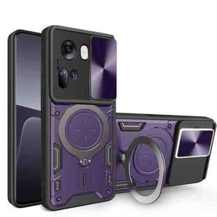For OPPO Reno11 5G Global CD Texture Sliding Camshield Magnetic Holder Phone Case(Purple)
