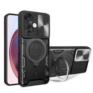 For OPPO Reno11 F 5G Global CD Texture Sliding Camshield Magnetic Holder Phone Case(Black)