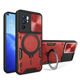 For OPPO Reno 6 4G CD Texture Sliding Camshield Magnetic Holder Phone Case(Red)