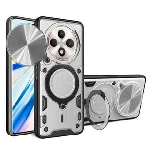 For OPPO Reno12 F 5G Global CD Texture Sliding Camshield Magnetic Holder Phone Case(Silver)