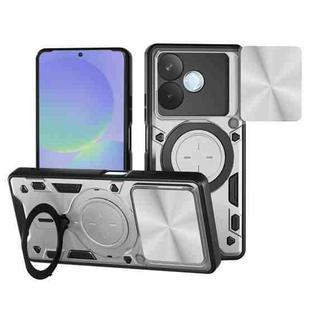 For OPPO A5 Pro 5G Global CD Texture Sliding Camshield Magnetic Holder Phone Case(Silver)