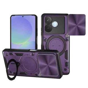 For OPPO A5 Pro 5G Global CD Texture Sliding Camshield Magnetic Holder Phone Case(Purple)