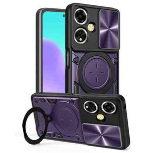 For OPPO A59 5G Global CD Texture Sliding Camshield Magnetic Holder Phone Case(Purple)