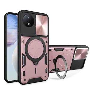 For vivo Y02 Global CD Texture Sliding Camshield Magnetic Holder Phone Case(Pink)