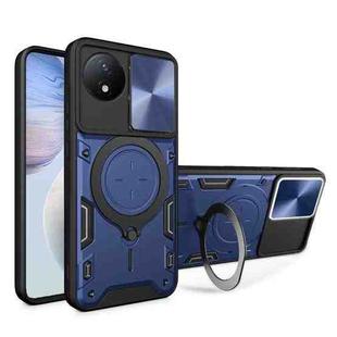 For vivo Y02 Global CD Texture Sliding Camshield Magnetic Holder Phone Case(Blue)