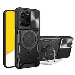 For vivo Y35 4G CD Texture Sliding Camshield Magnetic Holder Phone Case(Black)