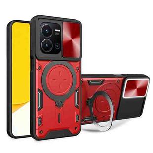 For vivo Y35 4G CD Texture Sliding Camshield Magnetic Holder Phone Case(Red)