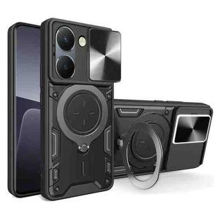 For vivo Y36 4G / 5G CD Texture Sliding Camshield Magnetic Holder Phone Case(Black)