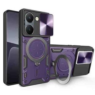 For vivo Y36 4G / 5G CD Texture Sliding Camshield Magnetic Holder Phone Case(Purple)