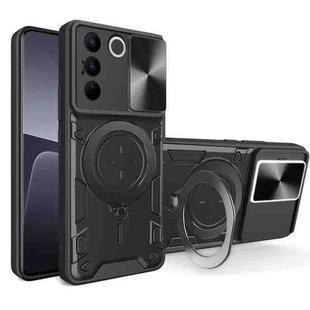 For vivo S16 / S16 Pro / V27 5G CD Texture Sliding Camshield Magnetic Holder Phone Case(Black)