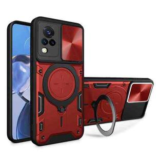 For vivo V21 CD Texture Sliding Camshield Magnetic Holder Phone Case(Red)