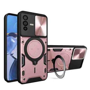 For vivo V23 5G / S12 5G CD Texture Sliding Camshield Magnetic Holder Phone Case(Pink)