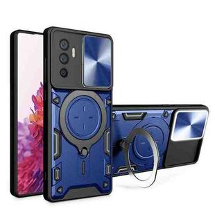 For vivo V23e 4G / 5G Global CD Texture Sliding Camshield Magnetic Holder Phone Case(Blue)