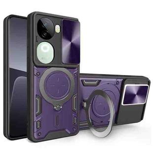 For vivo iQOO Z9s 5G CD Texture Sliding Camshield Magnetic Holder Phone Case(Purple)