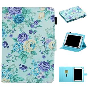 For 10 inch Universal Tablet PC Flower Pattern Horizontal Flip Leather Case with Card Slots & Holder(Purple Flower)