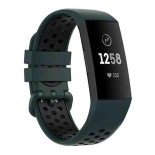 For Fitbit Charge 4 / Charge 3 / Charge 3 SE Watch Button Two Colors Silicone Replacement Strap Watchband(Olive Green Black)