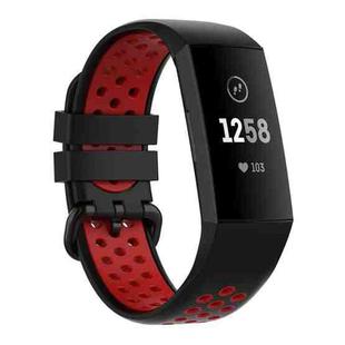 For Fitbit Charge 4 / Charge 3 / Charge 3 SE Watch Button Two Colors Silicone Replacement Strap Watchband(Black Red)