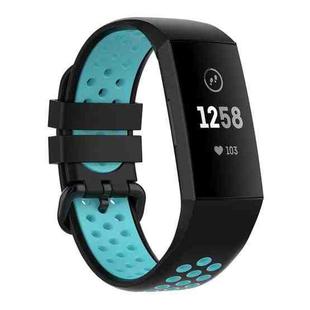 For Fitbit Charge 4 / Charge 3 / Charge 3 SE Watch Button Two Colors Silicone Replacement Strap Watchband(Black Teal)